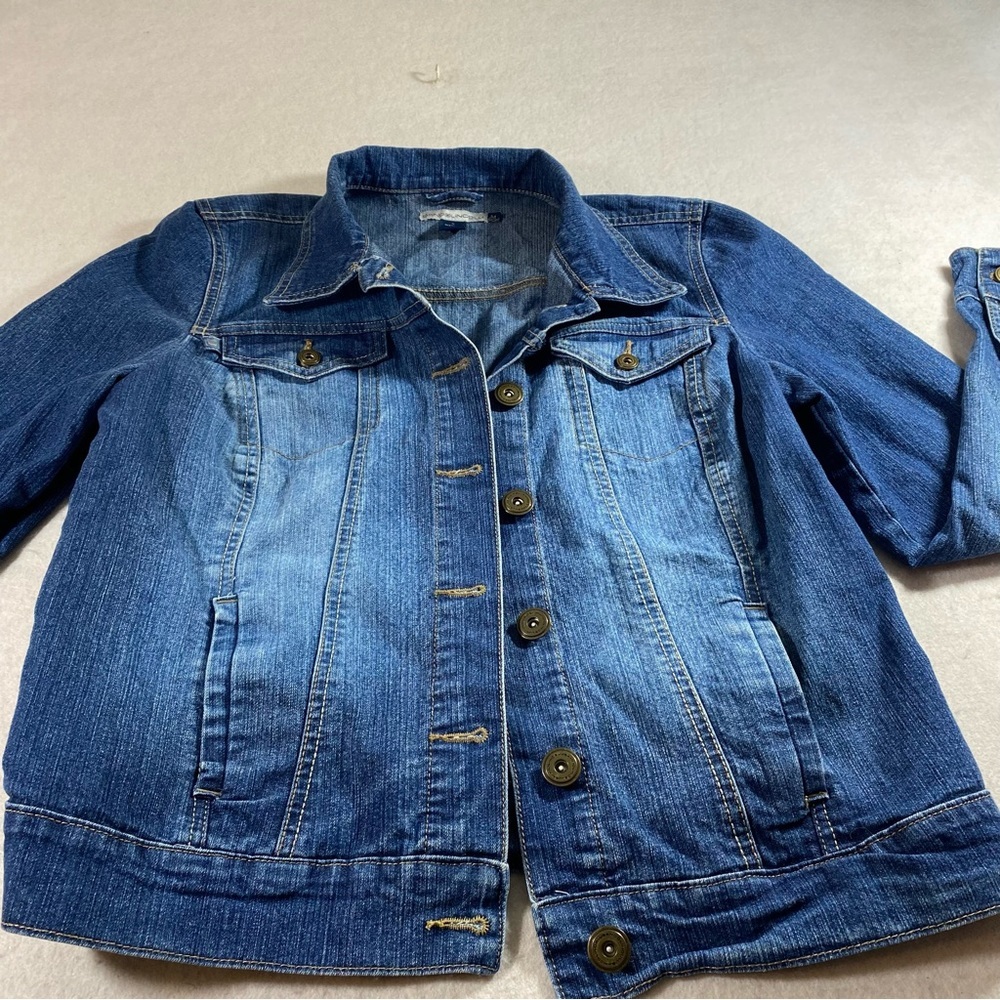 BANDOLINOBLU Jean Denim Jacket Button Down Pockets Adjustable Waist Med. Jacket - Picture 5 of 13